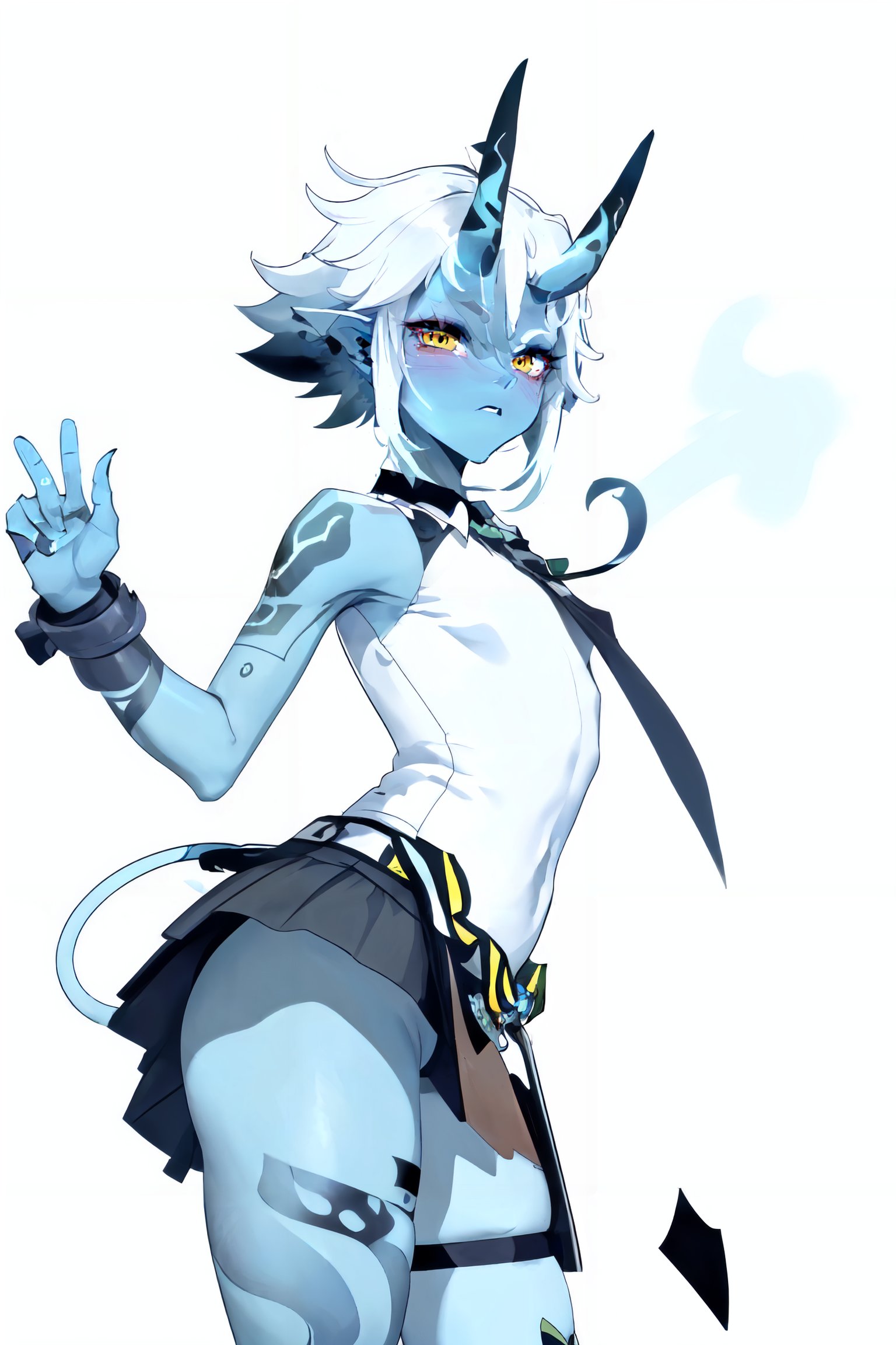 02181-3992479597-masterpiece. 1boy, transparent, horns, yellow eyes, femboy, blue skin, tattoo, monochrome, dynamic pose, vigorous motion lines,.jpg